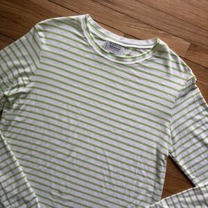 Mott50 Shirt Women Large Green White Striped UPF 50 Sun Shirt L Gorpcore Summer